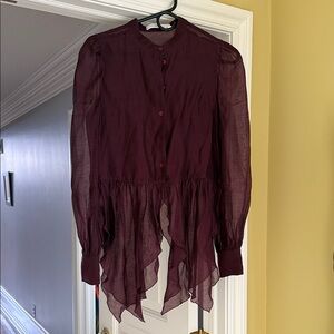 See By Chloe Deep Burgundy Sheer Blouse